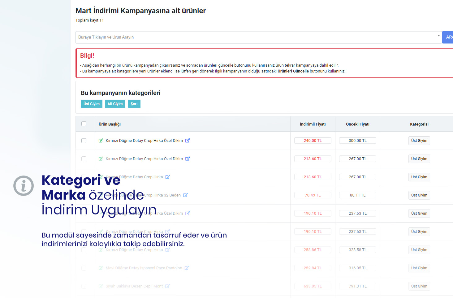 Marka & Kategori Bazlı Kampanya Modülü